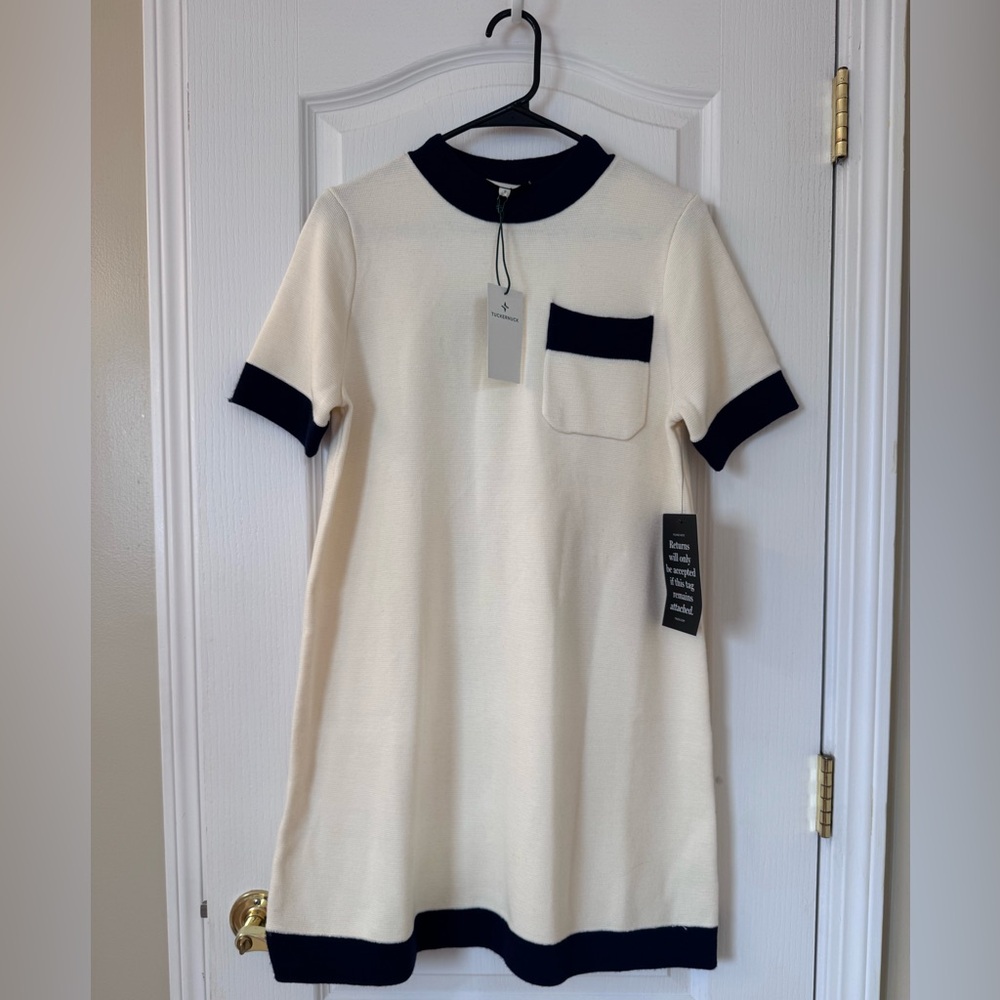 Tuckernuck Merritt Knit Sweater Dress Off White Navy Trim NWT Size Small - Picture 5 of 5